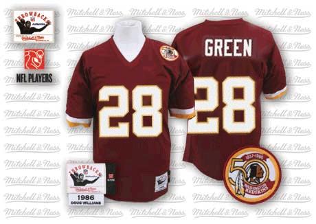 Men's Authentic Darrell Green 50th Patch Mitchell and Ness Jersey Burgundy Red Home - #28 Throwback NFL Washington Redskins